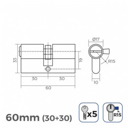 BOMBIN LATON 60MM 30+30MM LEVA LARGA LLAVE SEGURIDAD