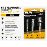 KIT 3 ADAPTADORES 1/4" HEXAGONAL A 1/4"-3/8"-1/2" BLIM