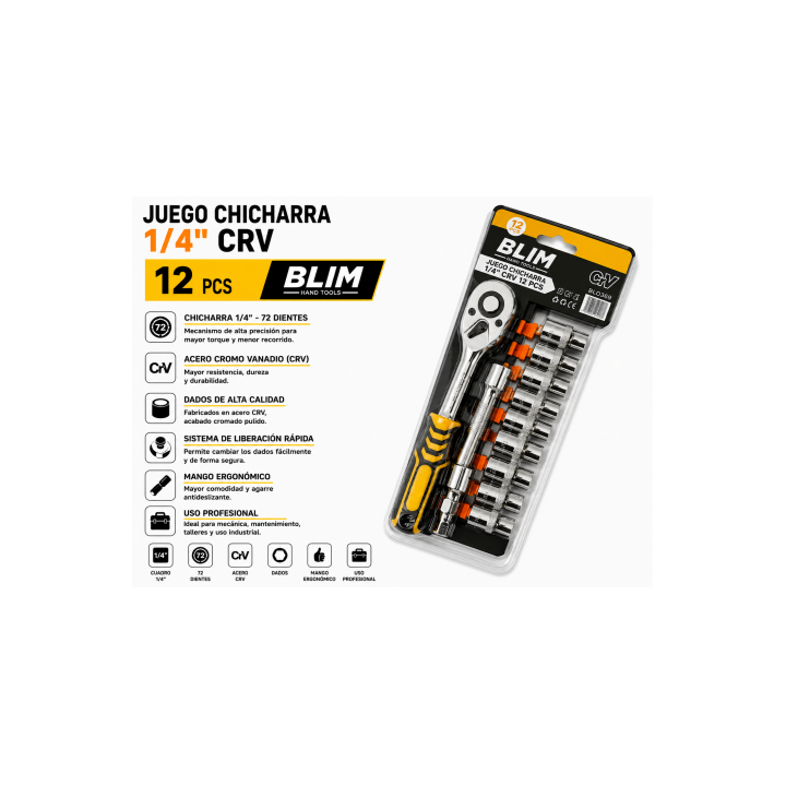 JUEGO CHICHARRA 1/4" CRV 12 PCS BLIM
