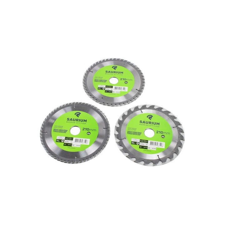 PACK 3 DISCOS CORTE MADERA PARA SIERRAS 210MM. SAURIUM