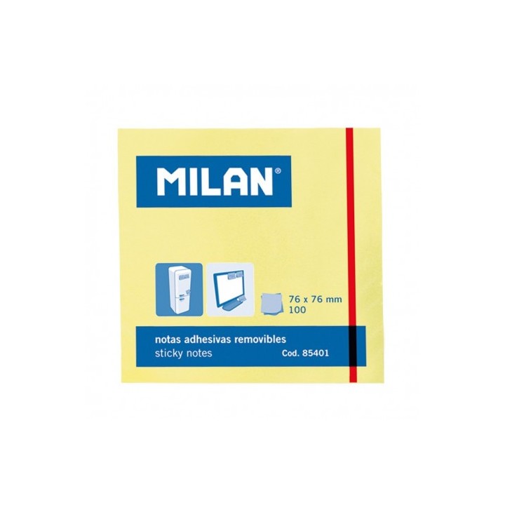 BLOC DE 100 NOTAS ADHESIVAS AMARILLAS 76X76 MILAN