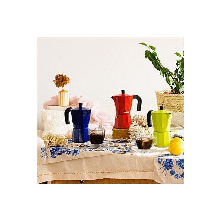 CAFETERA ITALIANA ALUMINIO 9 TAZAS VITRO ROJA MONIX