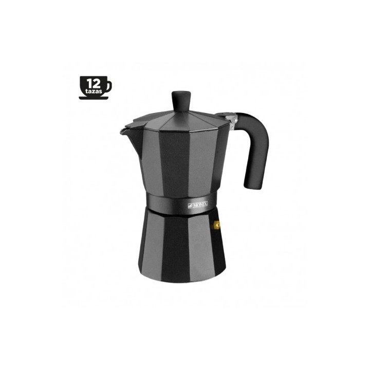 CAFETERA ALUMINIO 12 TAZAS VITRO NOIR NEGRO MONIX