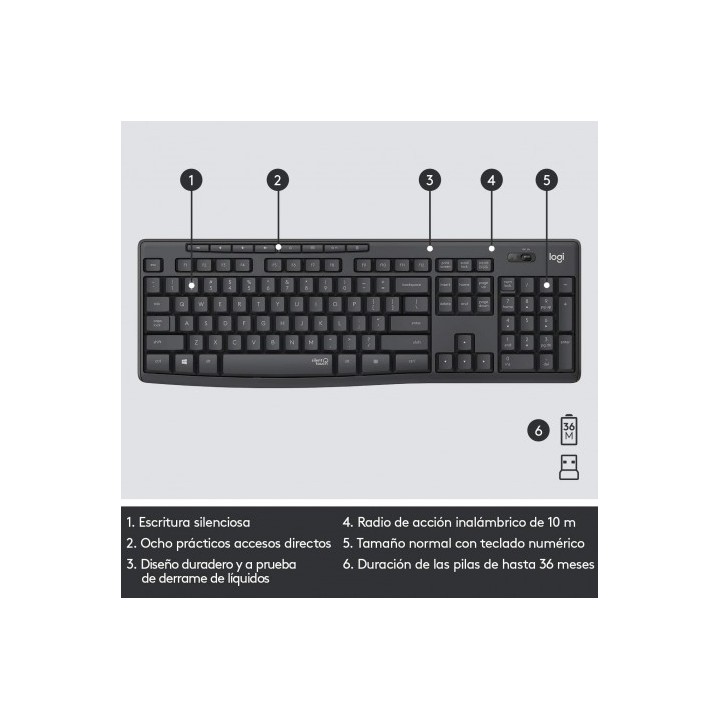 KIT TECLADO Y RATON WIRELESS SILENT TOUCH MK295 LOGITECH GRIS