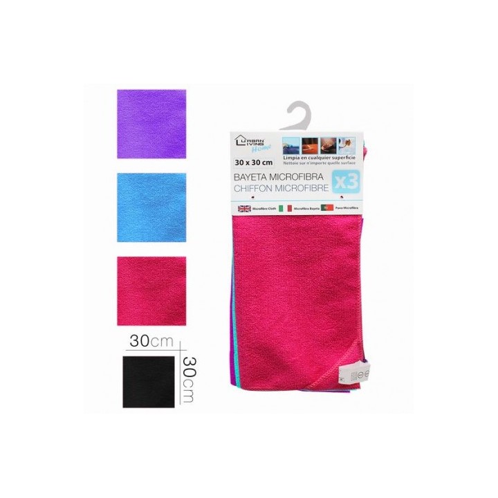 PACK 3 BAYETAS MICROFIBRAS 30X30 3 COLORES URBAN LIVING