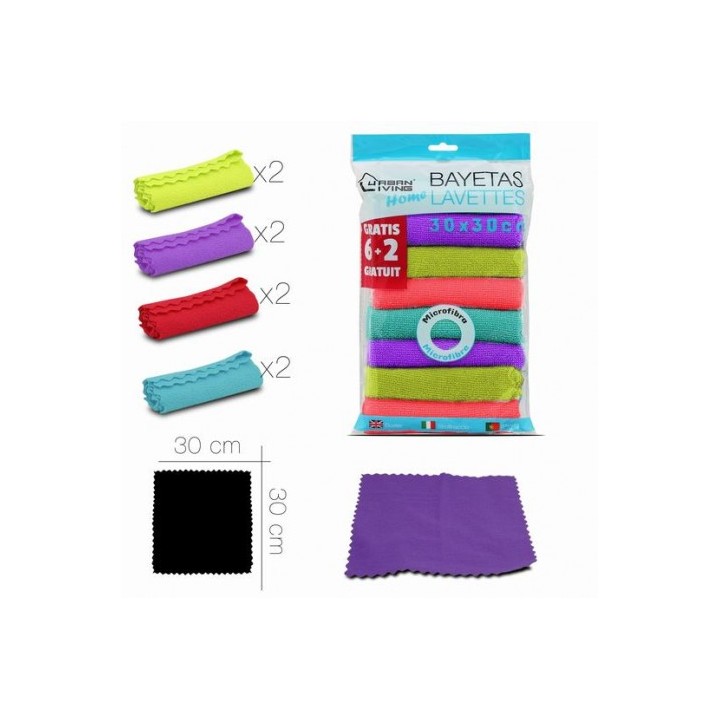 PACK 8 BAYETAS MICROFIBRAS 4 COLORES 30X30 URBAN LIVING