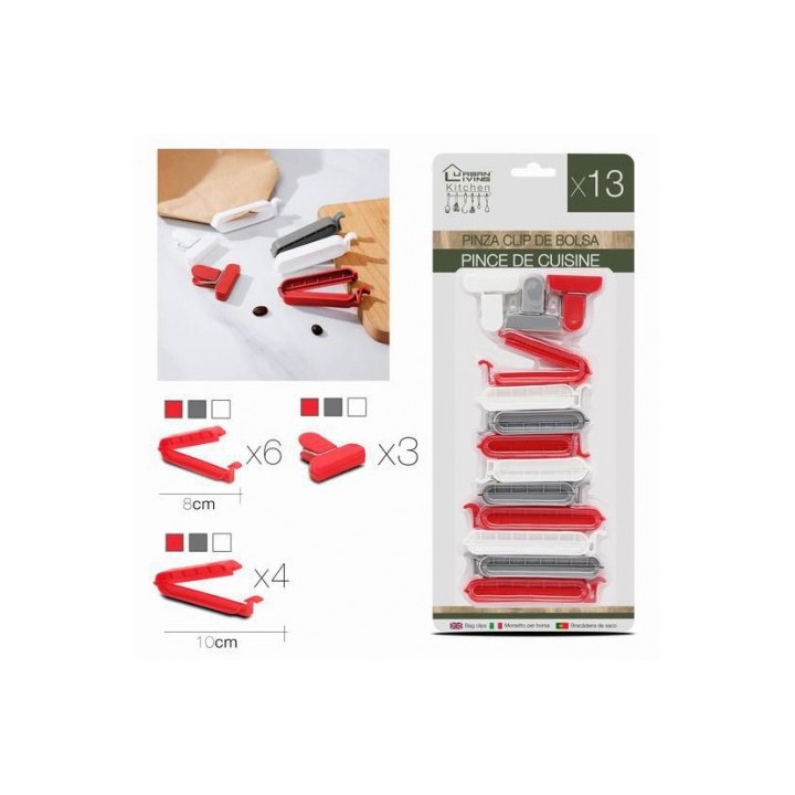 PACK 13 PINZAS DE CIERRE PLASTICO PARA BOLSAS URBAN LIVING