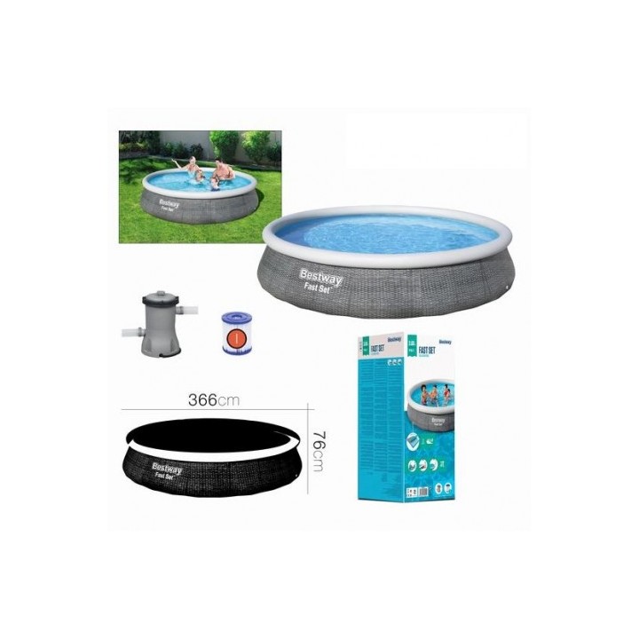 PISCINA HINCHABLE + BOMBA FILTRO 366CM DIÁMETRO X H76CM BESTWAY