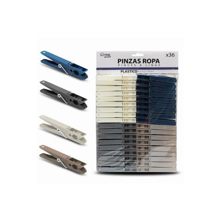 PACK 36 PINZAS PLASTICAS PARA LA ROPA EN 4 COLORES