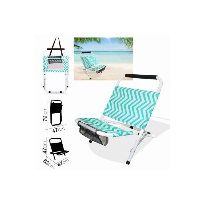 SILLA DE PLAYA ZIGZAG TURQUESA 62X47XH47CM