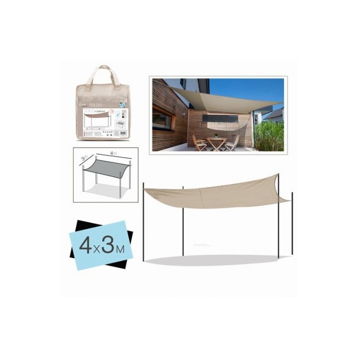 TOLDO RECTANGULAR 3X4 METROS BEIGE + BOLSA