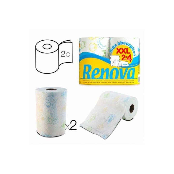 PACK 2 ROLLOS PAPEL DE COCINA AOBSORVENTE MAXI XXL RENOVA