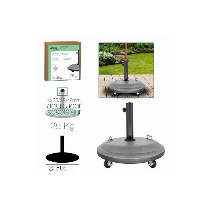 SOPORTE PARA SOMBRILLA CEMENTO GRIS CON RUEDAS 25KG