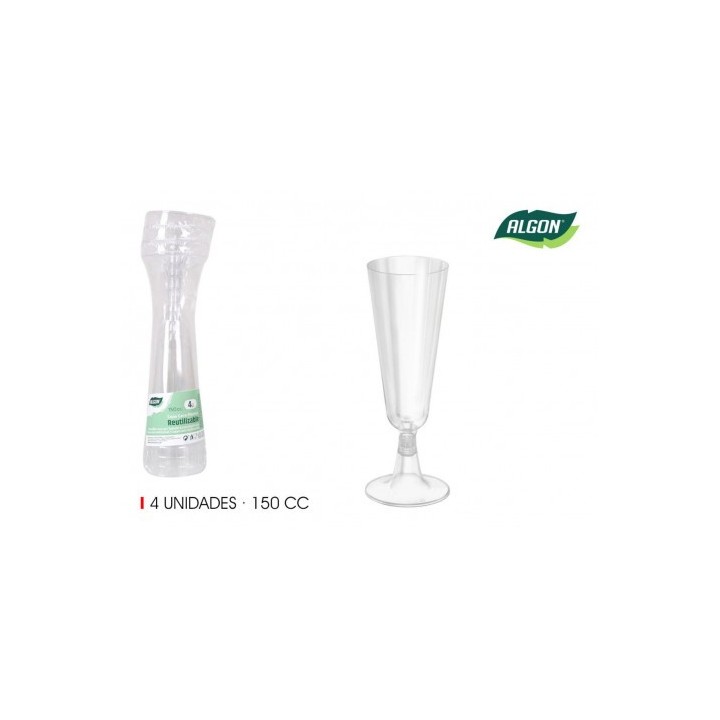 SET 4 COPAS CAVA PIE TRANSPARENTE 150CC ALGON