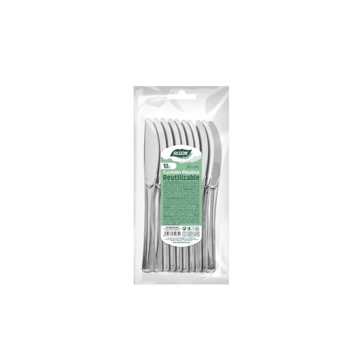PACK 10 CUCHILLOS PLASTICO REUTILIZABLE PLATA ALGON