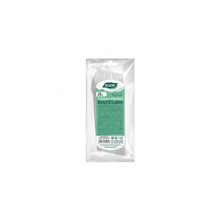 PACK 25 CUCHARAS PLASTICAS REUTILIZABLES BLANCAS ALGON