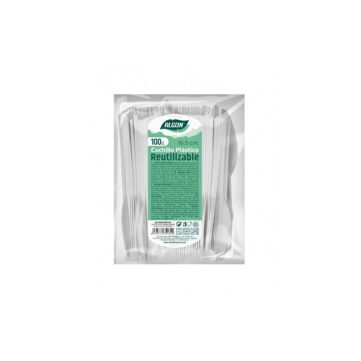 PACK 100 CUCHILLOS PLASTICOS REUTILIZABLES BLANCAS ALGON