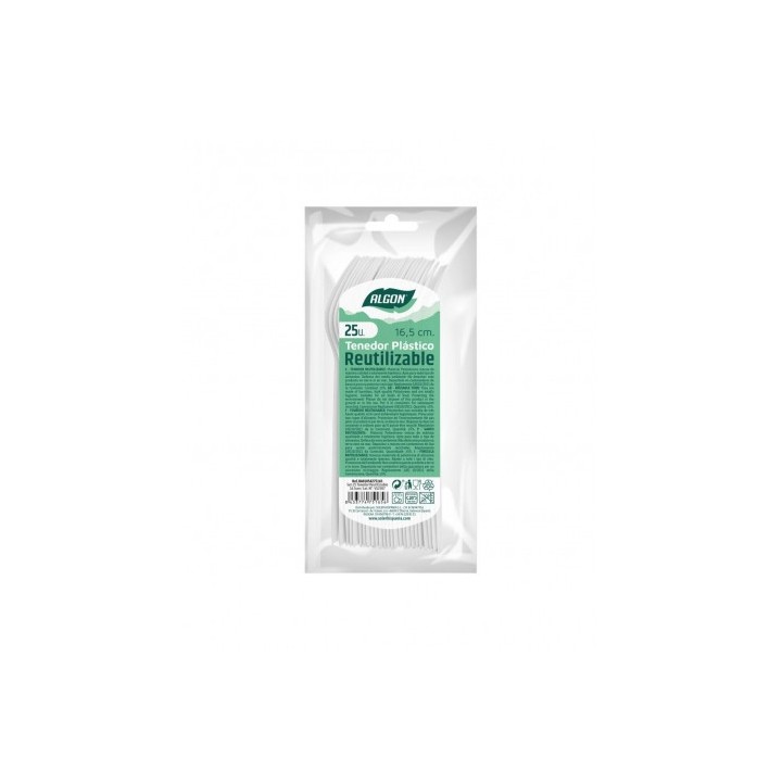 PACK 25 TENEDORES PLASTICOS REUTILIZABLES BLANCOS ALGON