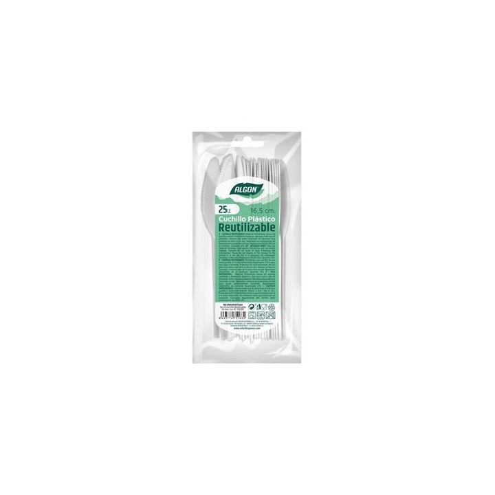 PACK 25 CUCHILLOS PLASTICOS REUTILIZABLES BLANCAS ALGON