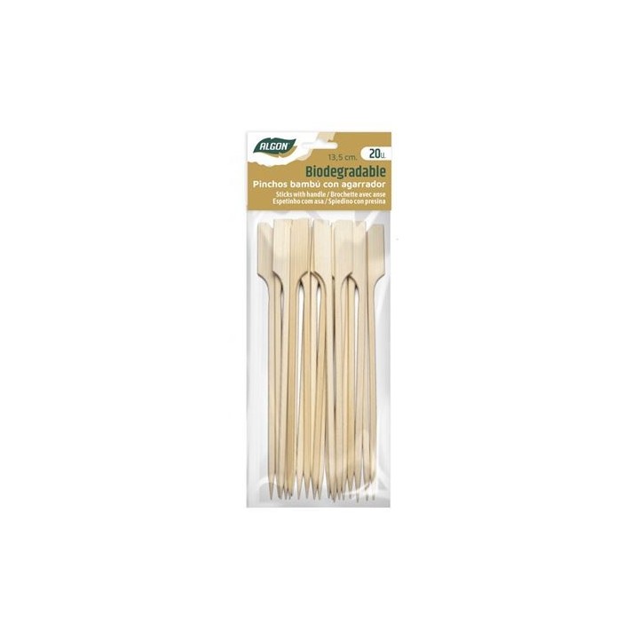 PACK 20 PINCHOS BAMBU CON AGARRADOR 13.5CM