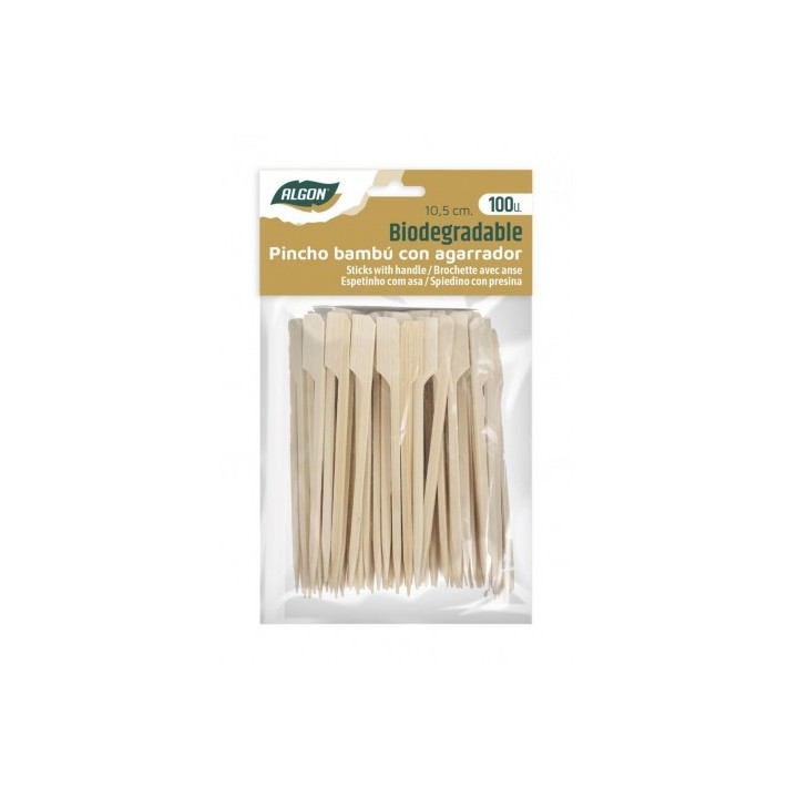 PACK 100 PINCHOS BAMBU CON AGARRADOR 10.5CM