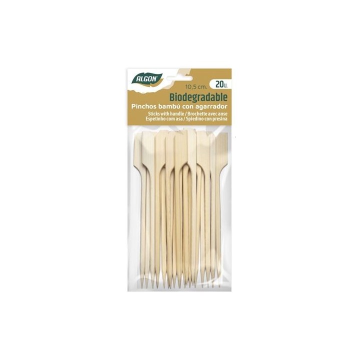 PACK 20 PINCHOS BAMBU CON AGARRADOR 10.5CM