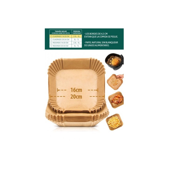 PACK 20 BASES PAPEL PARA AIRFRYER 20X20CM ALGON