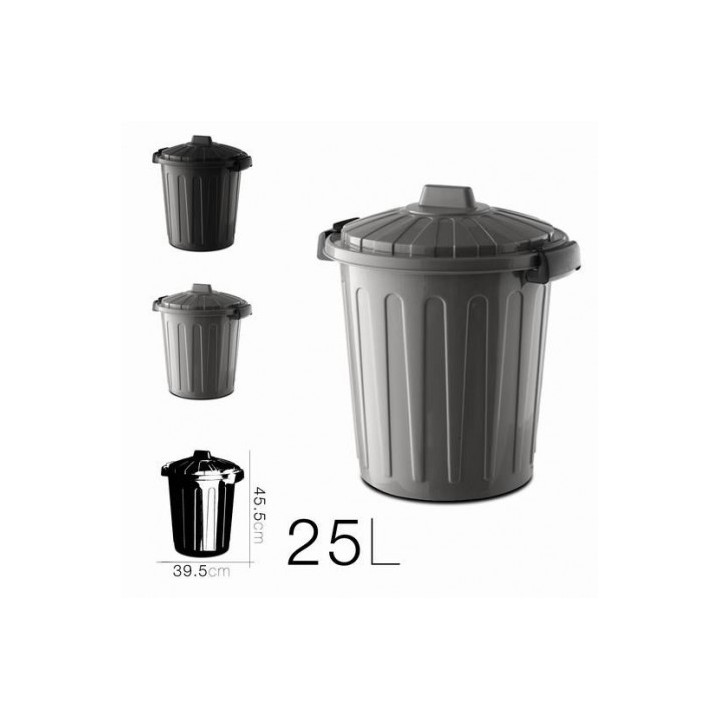 CUBO DE BASURA CON TAPA GRIS/NEGRO 25 LITROS OSKAR