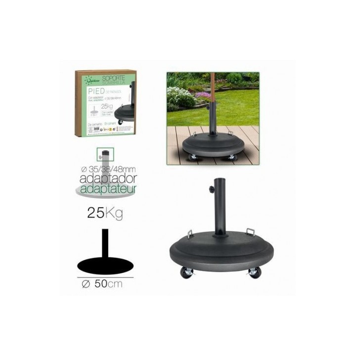 SOPORTE PARA SOMBRILLA CEMENTO NEGRO CON RUEDAS 25KG