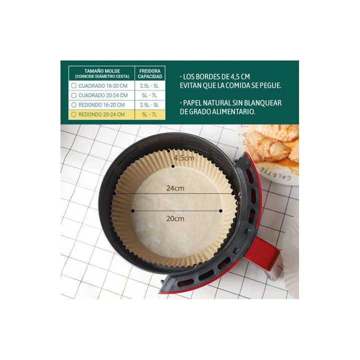 PACK 20 BASES REDONDAS PAPEL PARA AIRFRYER 24CM ALGON