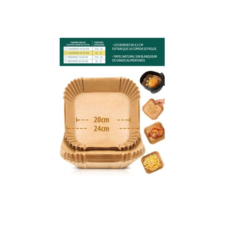 PACK 20 BASES PAPEL PARA AIRFRYER 24X24CM ALGON