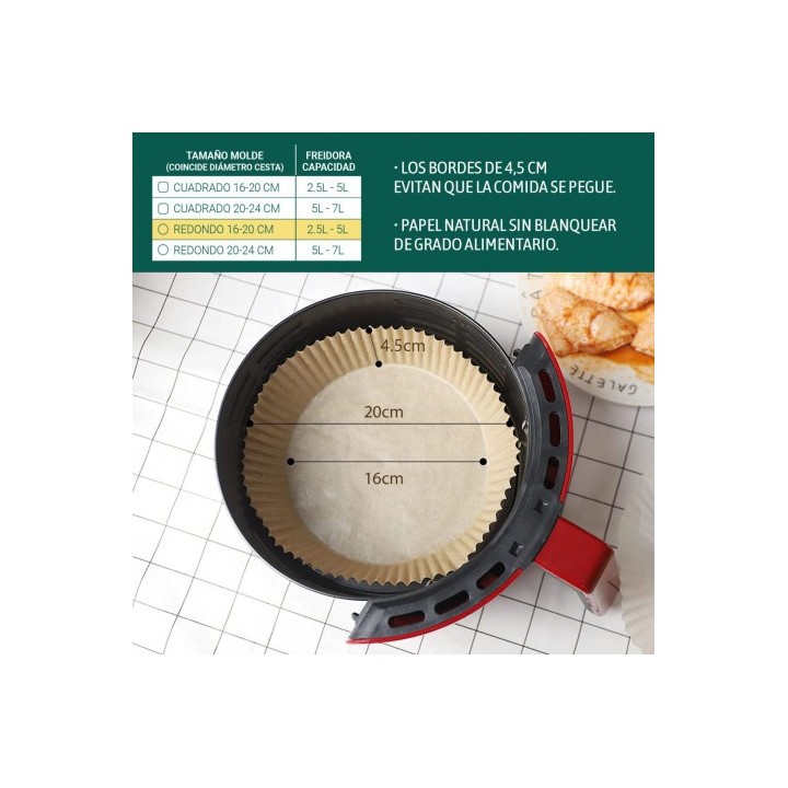 PACK 20 BASES REDONDAS PAPEL PARA AIRFRYER 20CM ALGON