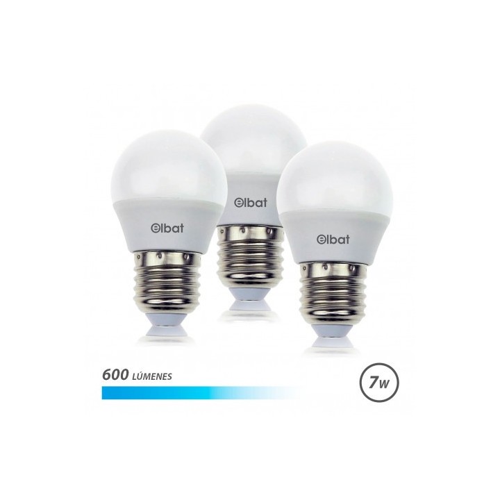 PACK 3 BOMBILLAS LED G45 | 7W | 600LM | E27 | LUZ FRIA | ELBAT
