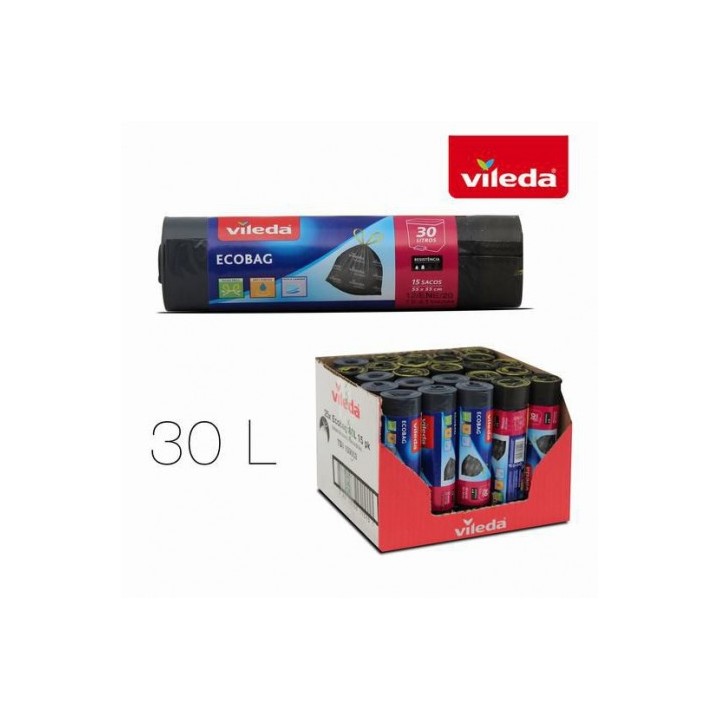PACK 15 BOLSAS BASURA AUTOCIERRE ECOBAG 30 LITROS VILEDA