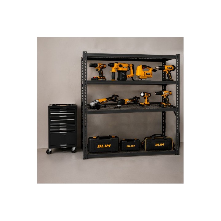 ESTANTERIA METÁLICA INDUSTRIAL NEGRA 4 BALDAS 195X183X61CM BLIM