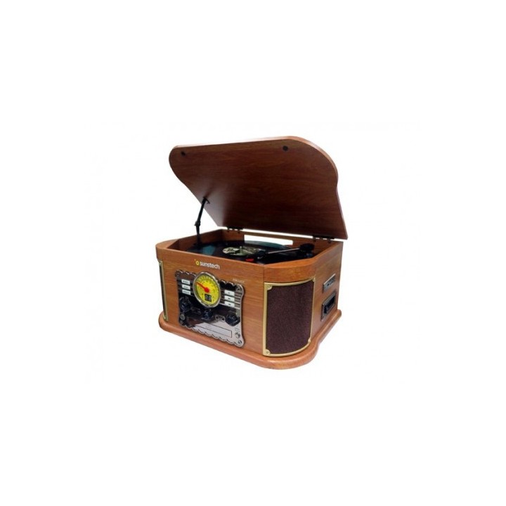 TOCADISCOS DE MADERA RETRO | CD | FM | BT | CASSETTE | PXRC52CDWD SUNSTECH
