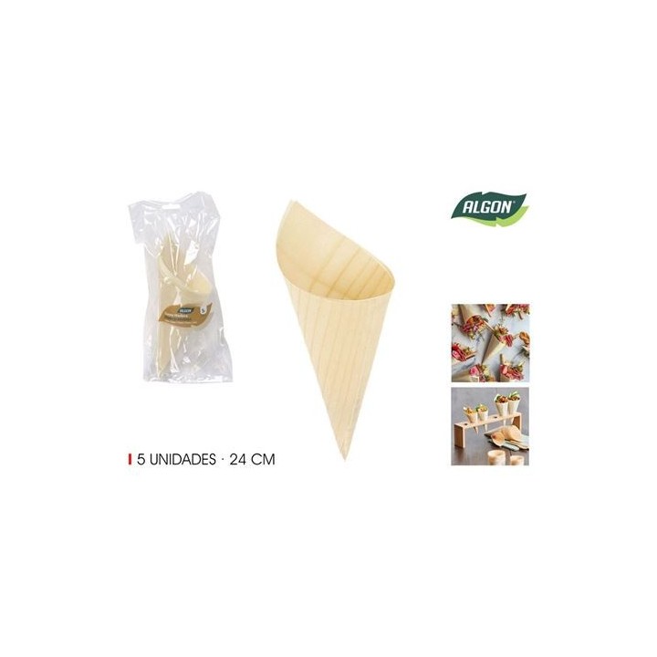 PACK 5 CONOS MADERA APERITIVOS 24CM ALGON