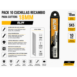 PACK 10 CUCHILLAS RECAMBIO PARA CUTTERS 18 MM BLIM
