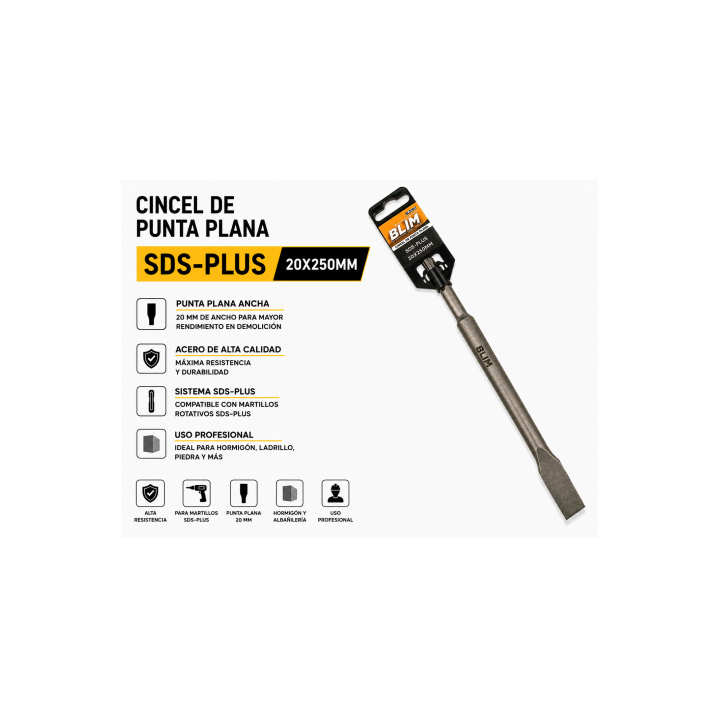 CINCEL DE PUNTA PLANA SDS-PLUS 20X250mm. BLIM