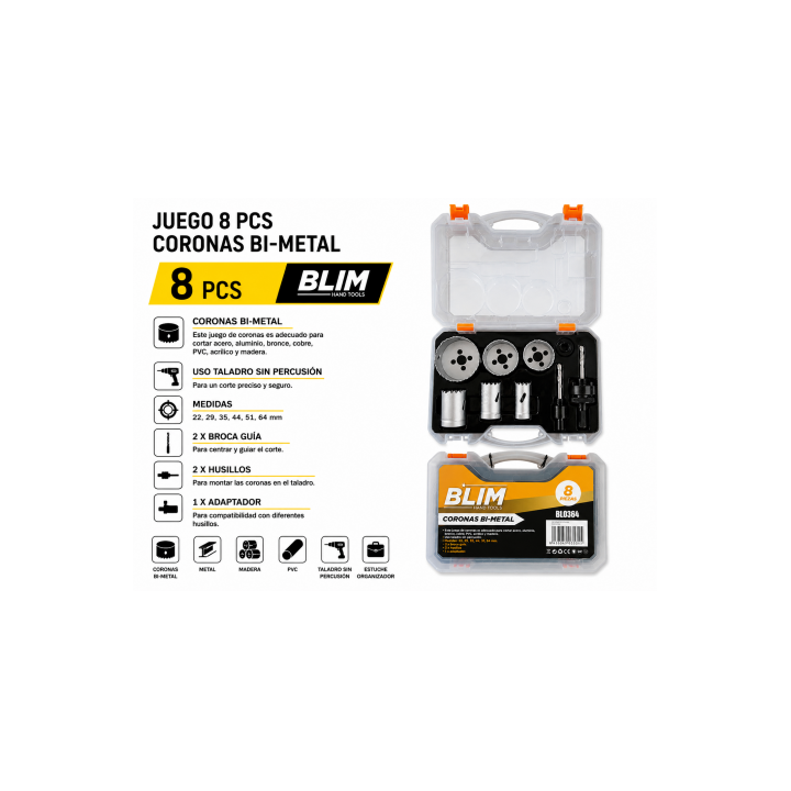 JUEGO 8 PCS CORONAS BI-METAL BLIM