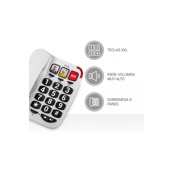 TELEFONO FIJO TECLAS XXL 3295B BLANCO SPC