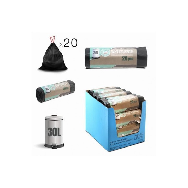 PACK 20 BOLSAS DE BASURA 30 LITROS ECO RECICLADAS NEGRAS