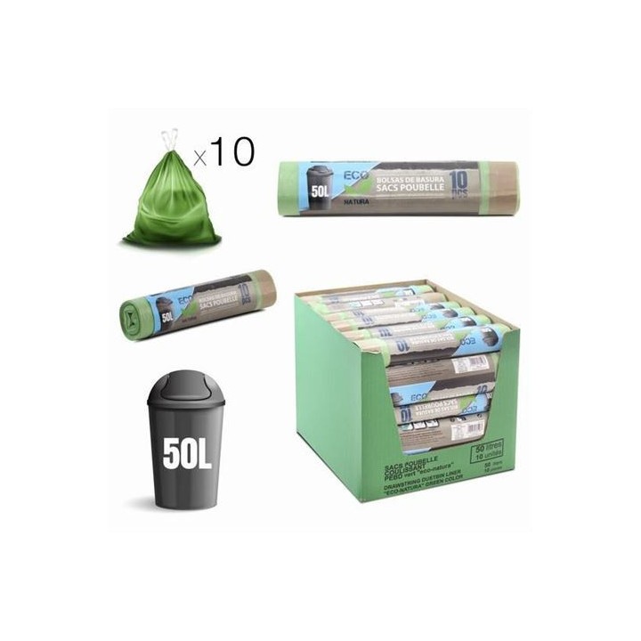 PACK 10 BOLSAS DE BASURA 50 LITROS ECONATURA VERDE