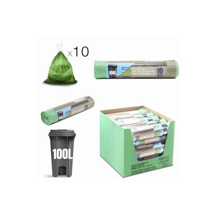 PACK 10 BOLSAS DE BASURA 100 LITROS ECONATURA VERDE