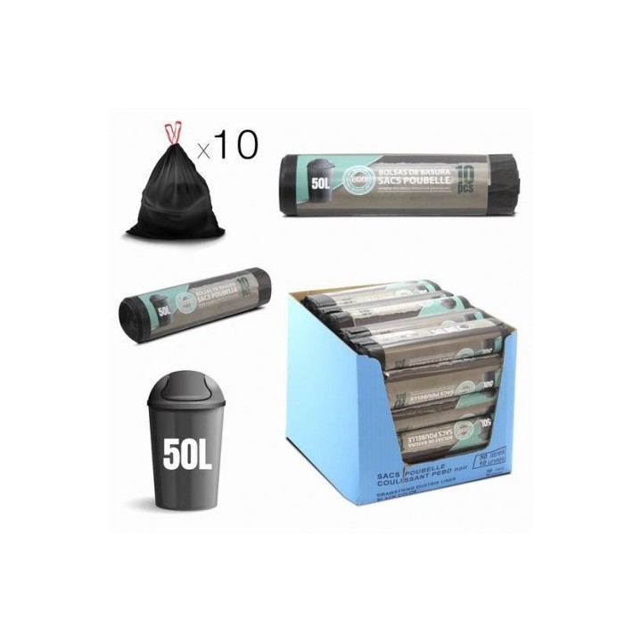 PACK 10 BOLSAS DE BASURA 50 LITROS ECO RECICLADAS NEGRAS