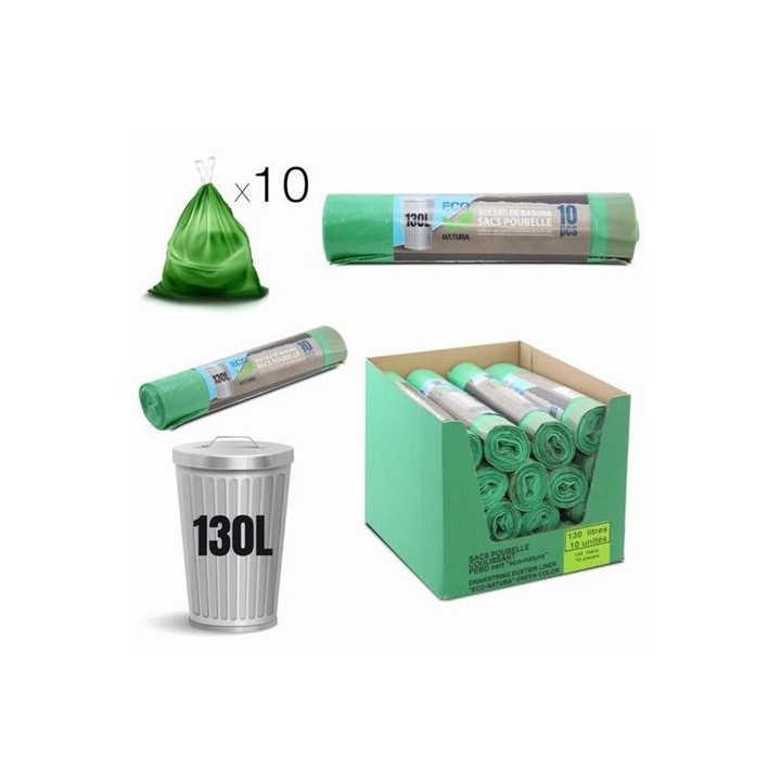 PACK 10 BOLSAS DE BASURA 130 LITROS ECONATURA VERDE