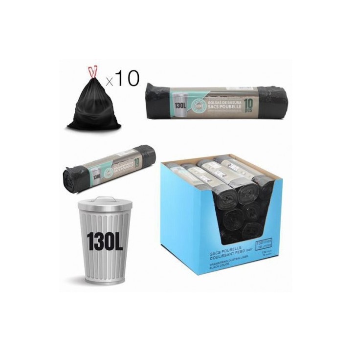 PACK 10 BOLSAS DE BASURA 130 LITROS ECO RECICLADAS NEGRAS