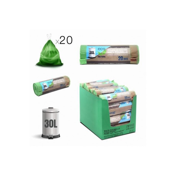PACK 20 BOLSAS DE BASURA 30 LITROS ECONATURA VERDE