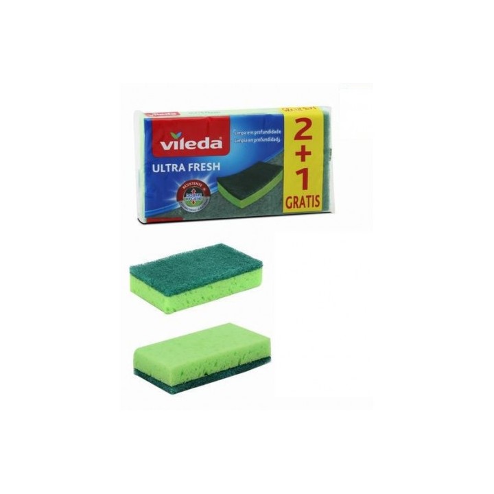 PACK 3 ESPONJAS CON ESTROPAJO NO RAYA ULTRA FRESH VERDE VILEDA