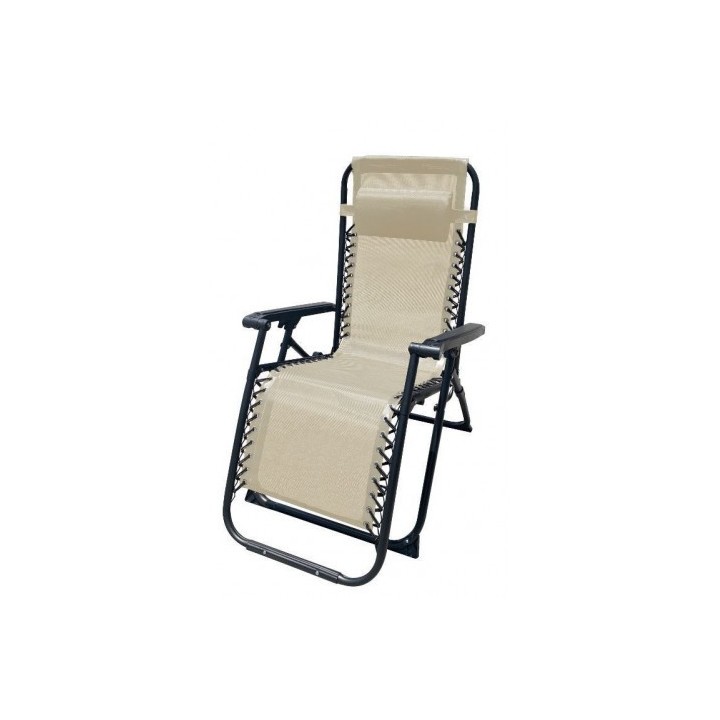 TUMBONA PLEGABLE BEIGE DE ACERO CON COJIN CERVICAL